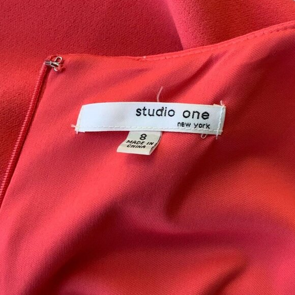 Studio One Colorblock Shift Dress 8 Sleeveless Coral Stripe Work to Weekend Chic - Picture 4 of 5